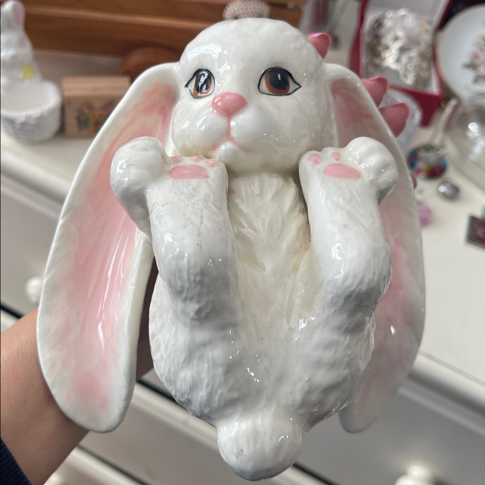 Long Earred White Ceramic Bunny Figurine 6”